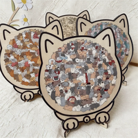 135-Piece Morandi-Colored Cat Shaped Wooden Jigsaw Puzzle