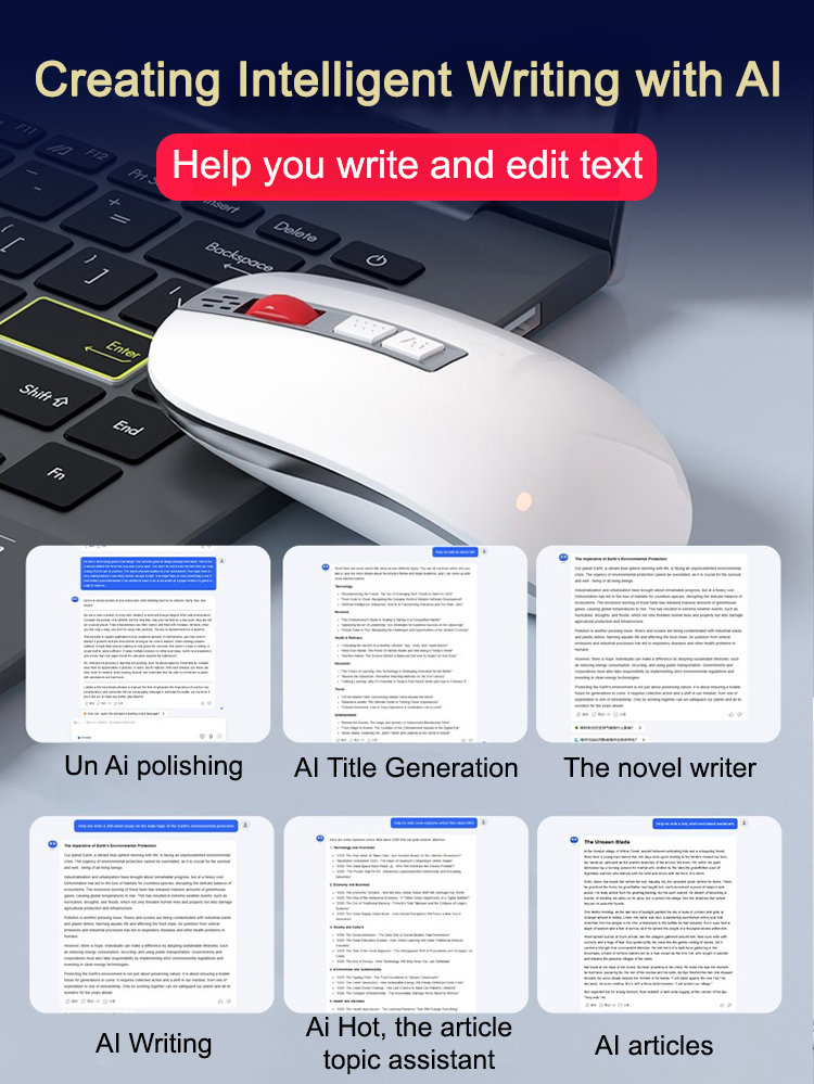 🖱️فأرة صوتية ذكية: تتيح الإدخال الصوتي، الترجمة، أو البحث بنقرة واحدة؛ تتصل عبر البلوتوث أو منفذ USB.