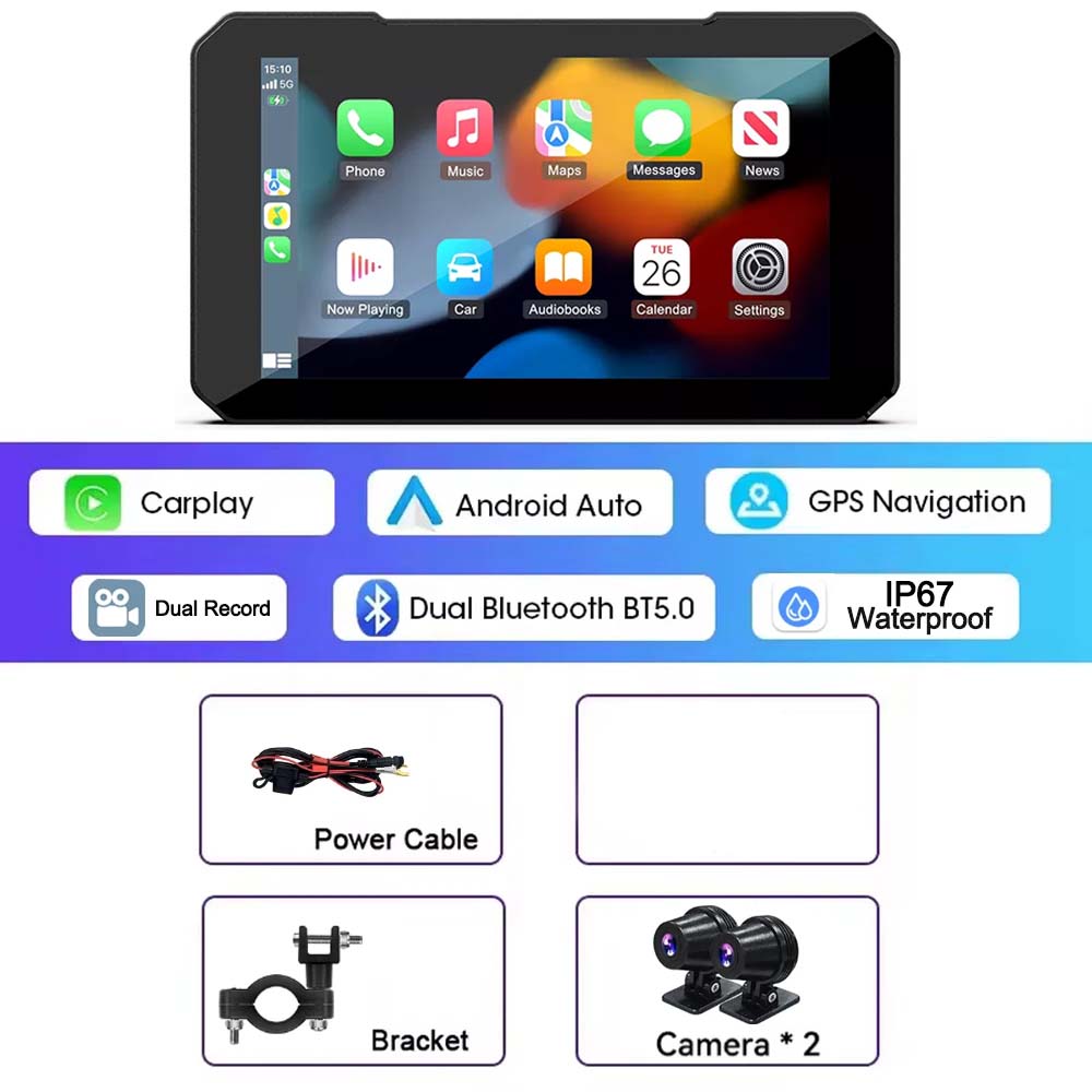 Motorcycle Wireless Touch Screen 5-inch - CarPlay & Android Auto