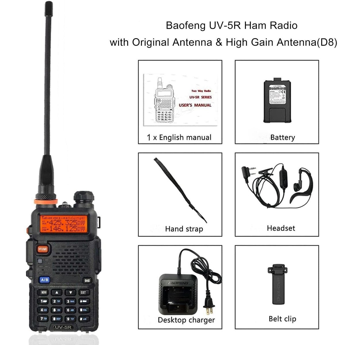 2PCS UV-5R Ham Radio Handheld Walkie