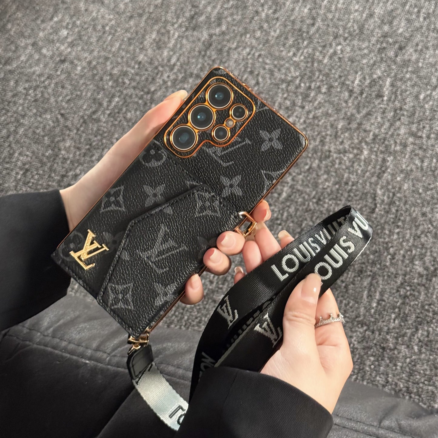 Geavanceerde leren Samsung telefoonhoes met portemonnee en draagriem