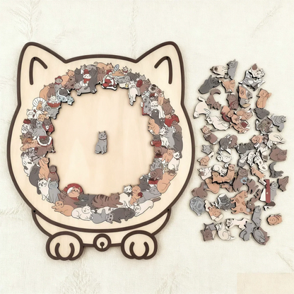 135-Piece Morandi-Colored Cat Shaped Wooden Jigsaw Puzzle