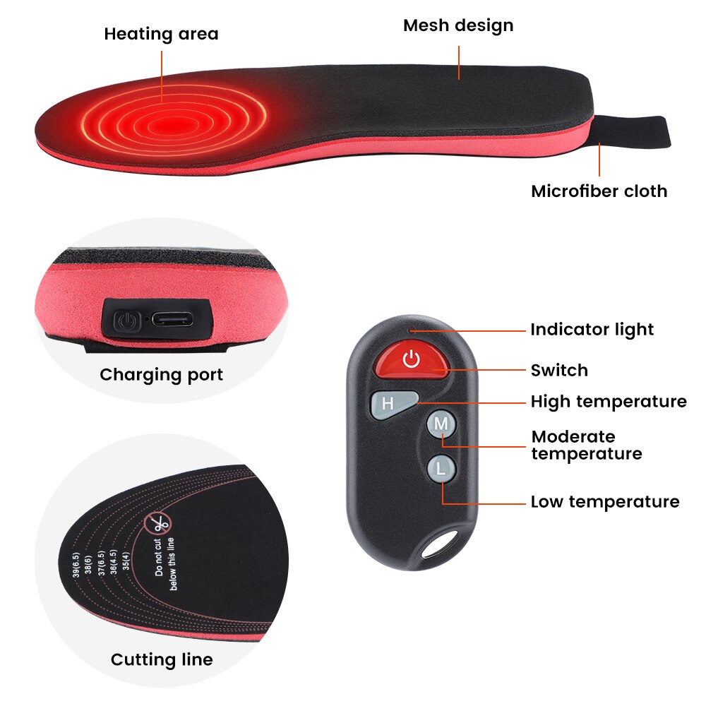 Electric Heated Insoles with USB Recharge & Remote Control
