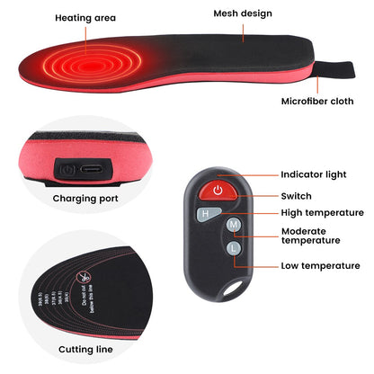 Electric Heated Insoles with USB Recharge & Remote Control