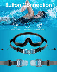 Windom Swim Goggles for Adults & Kids - Anti-Fog Full-Coverage, 3-Color UV Lens, Waterproof Earplugs & Nose Clip