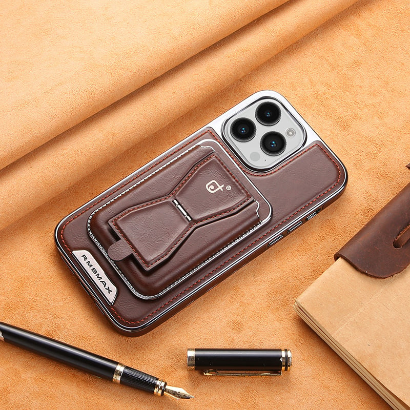 Luxury leather iPhone case with removable magnetic tape