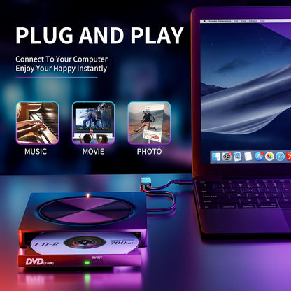 External USB-C 3.0 DVD/CD Drive – with SD/TF Card Reader & 2 USB Hub Ports for Mac, Windows, Linux