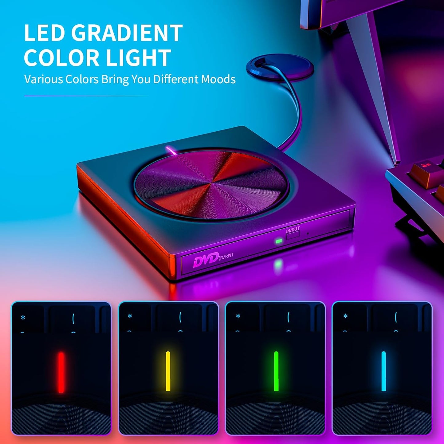 External USB-C 3.0 DVD/CD Drive – with SD/TF Card Reader & 2 USB Hub Ports for Mac, Windows, Linux