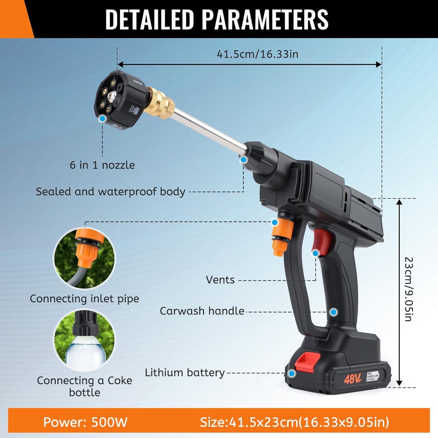 Pistola de agua portátil sin cable de alta presión