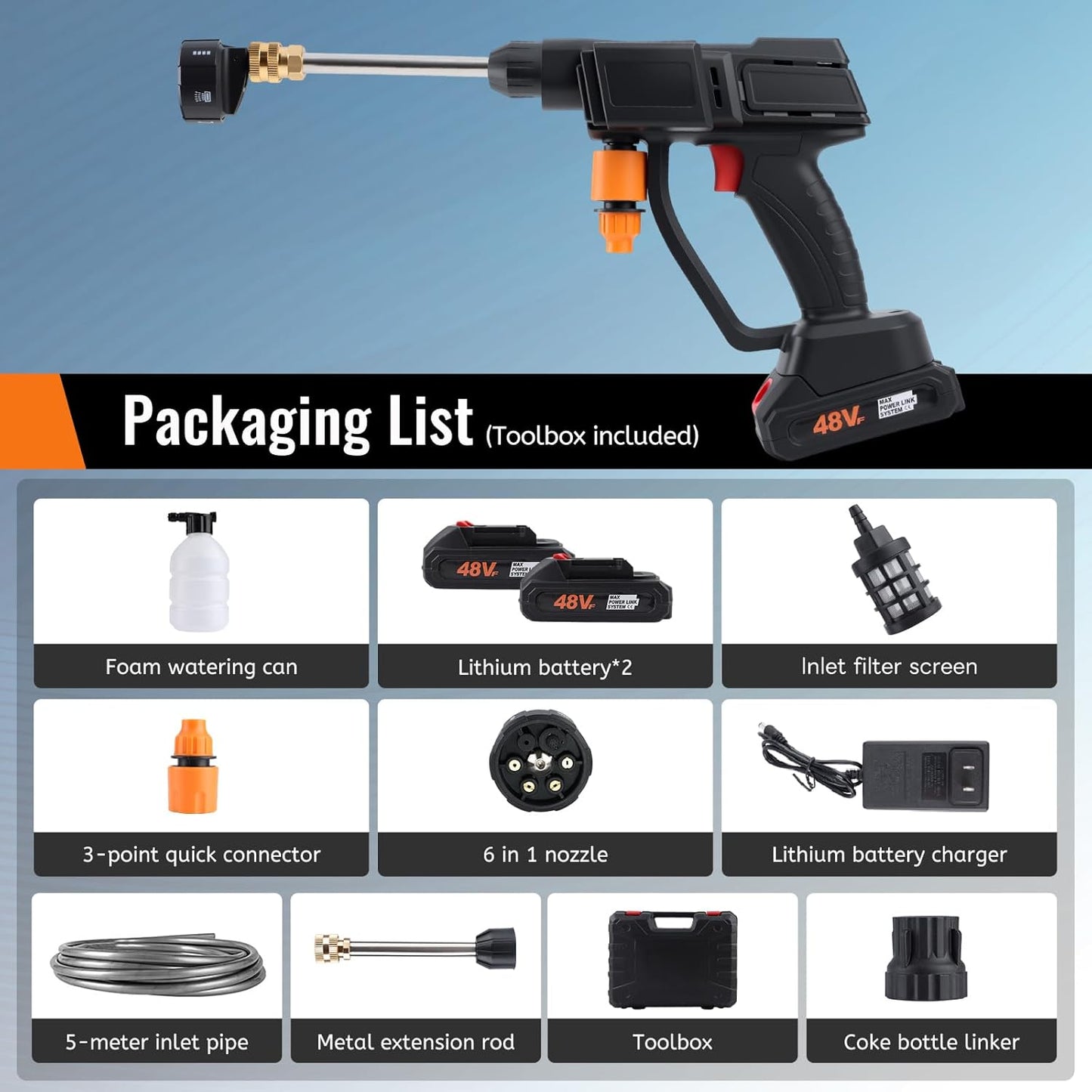 Pistola de agua portátil sin cable de alta presión