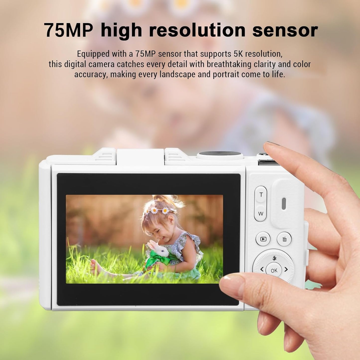 5K 75MP, Digital Camera with Flip Screen LCD