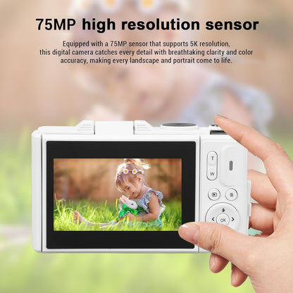 5K 75MP, Digital Camera with Flip Screen LCD