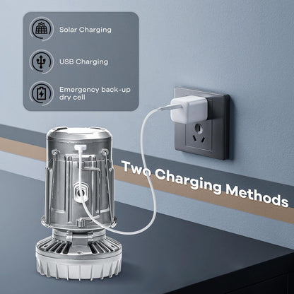 Portable Solar Camping Lantern with Fan & Rechargeable Battery