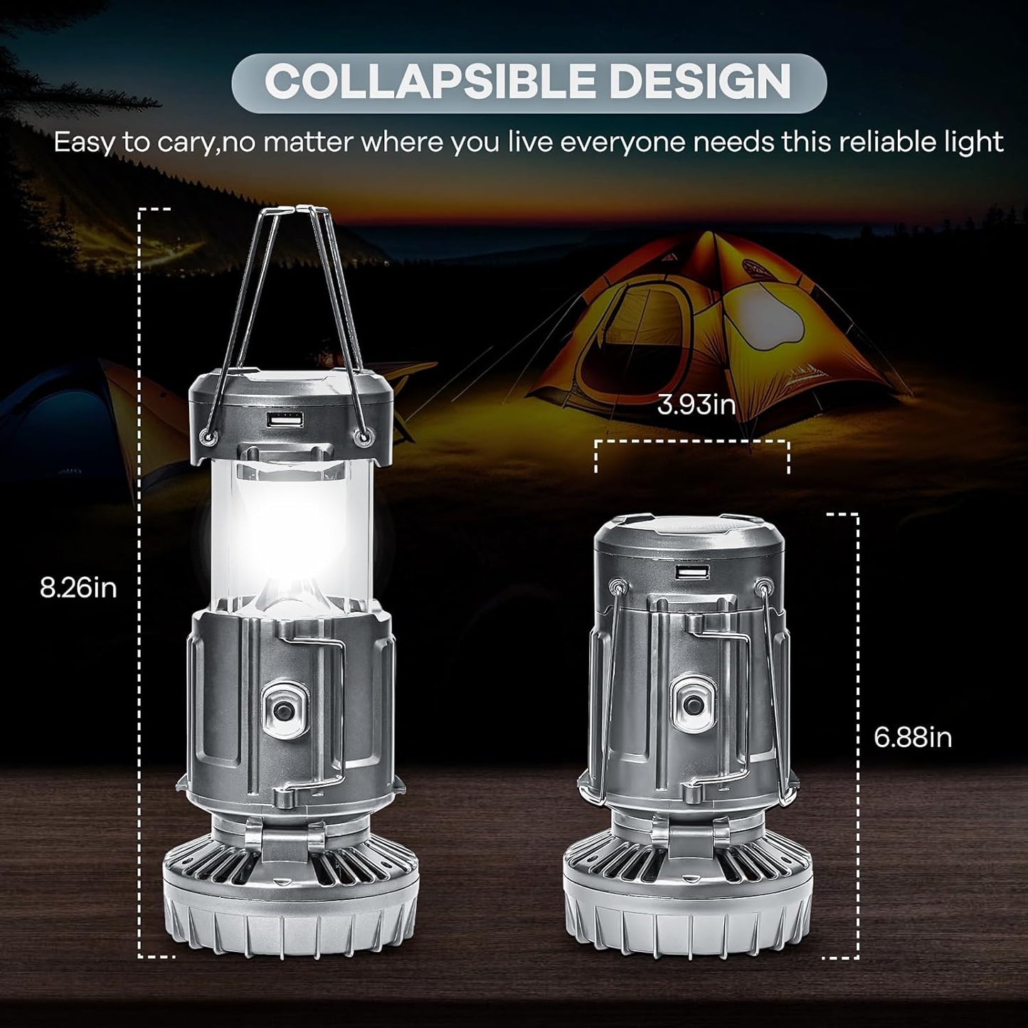Portable Solar Camping Lantern with Fan & Rechargeable Battery