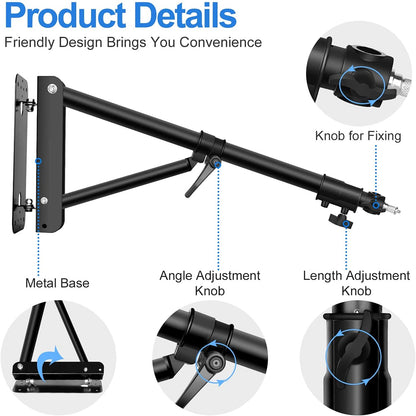Adjustable Wall Mount Boom Arm 180°Rotation Heavy Duty Triangle Bracket Mounting Bar