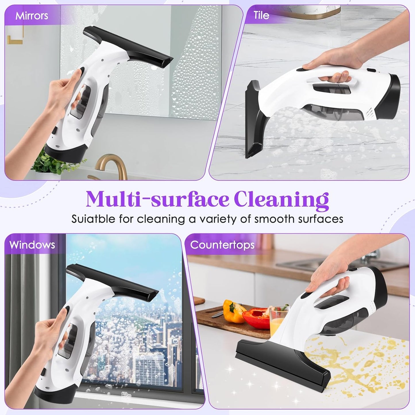 Rechargeable Window Vacuum Cleaner with Squeegee
