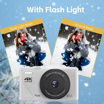 UHD 4K 64MP, Digital Camera with Flip Screen LCD