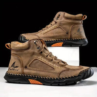 Men's Comfortable Handmade Leather Boots – Waterproof, Arch Support, Pressure Relief, Spacious Toe Box Outdoor Leather Shoes