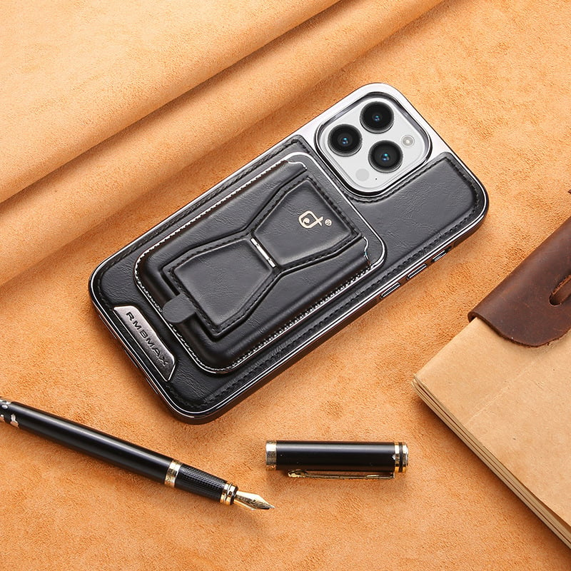 Luxury leather iPhone case with removable magnetic tape