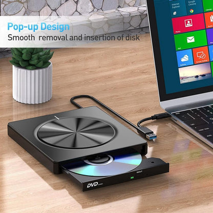 External USB-C 3.0 DVD/CD Drive – with SD/TF Card Reader & 2 USB Hub Ports for Mac, Windows, Linux