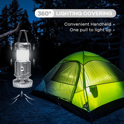 Portable Solar Camping Lantern with Fan & Rechargeable Battery