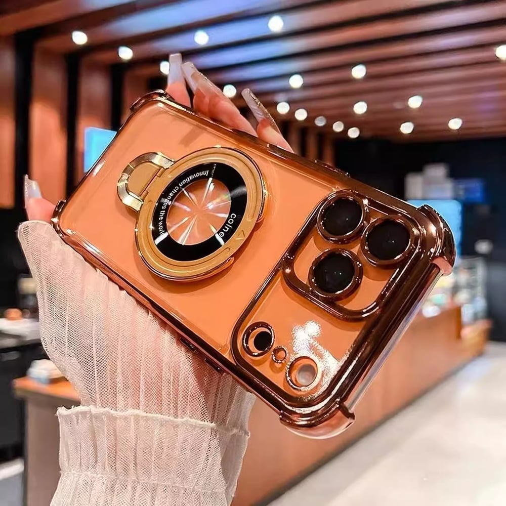 Four Corners Air Cushion Anti-fall Case for iPhone with Invisible Ring Stand