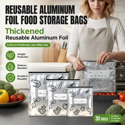 🛡️🥬 Reusable thickened upright aluminum foil sealing storage bags with label