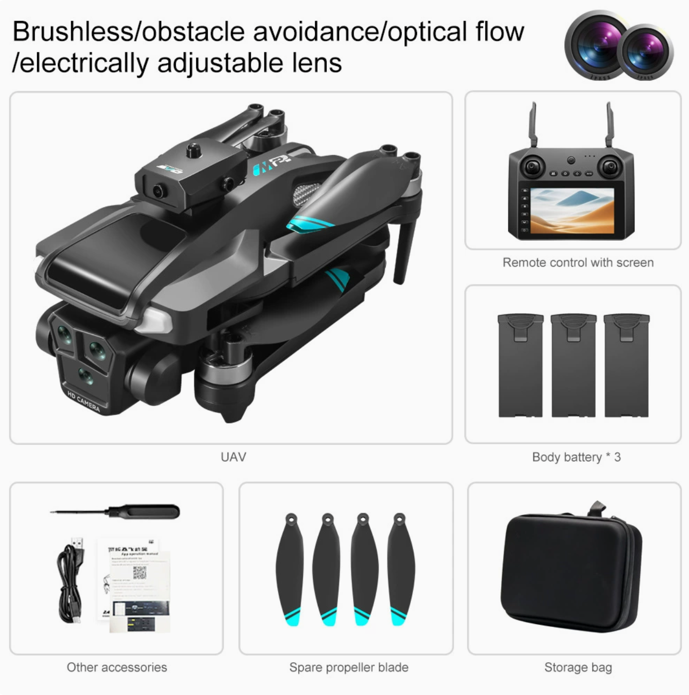 Zaho™ Drone WIFI FPV 4K Dual Camera Obstacle Avoidance 4.5" Screen