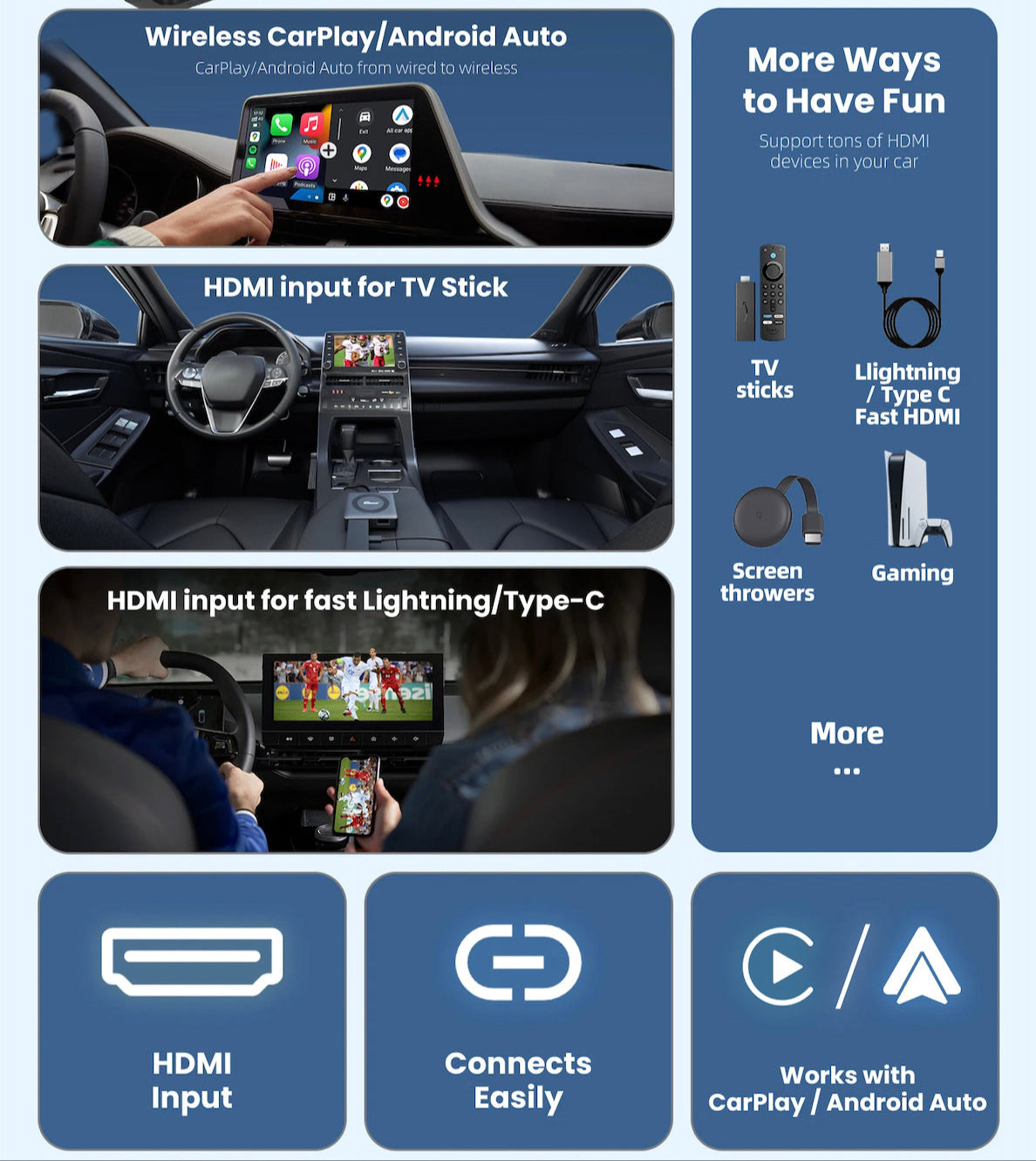 【NEW】2025 Upgraded Car TV-HDMI Multimedia Wireless CarPlay/Android Auto Adapter