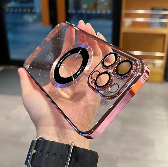 Electroplated glitter leaky label magnetic apple phone case