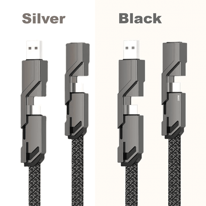 4-in-1 Flat Braided Anti-Tangle Charger Cord with Velcro
