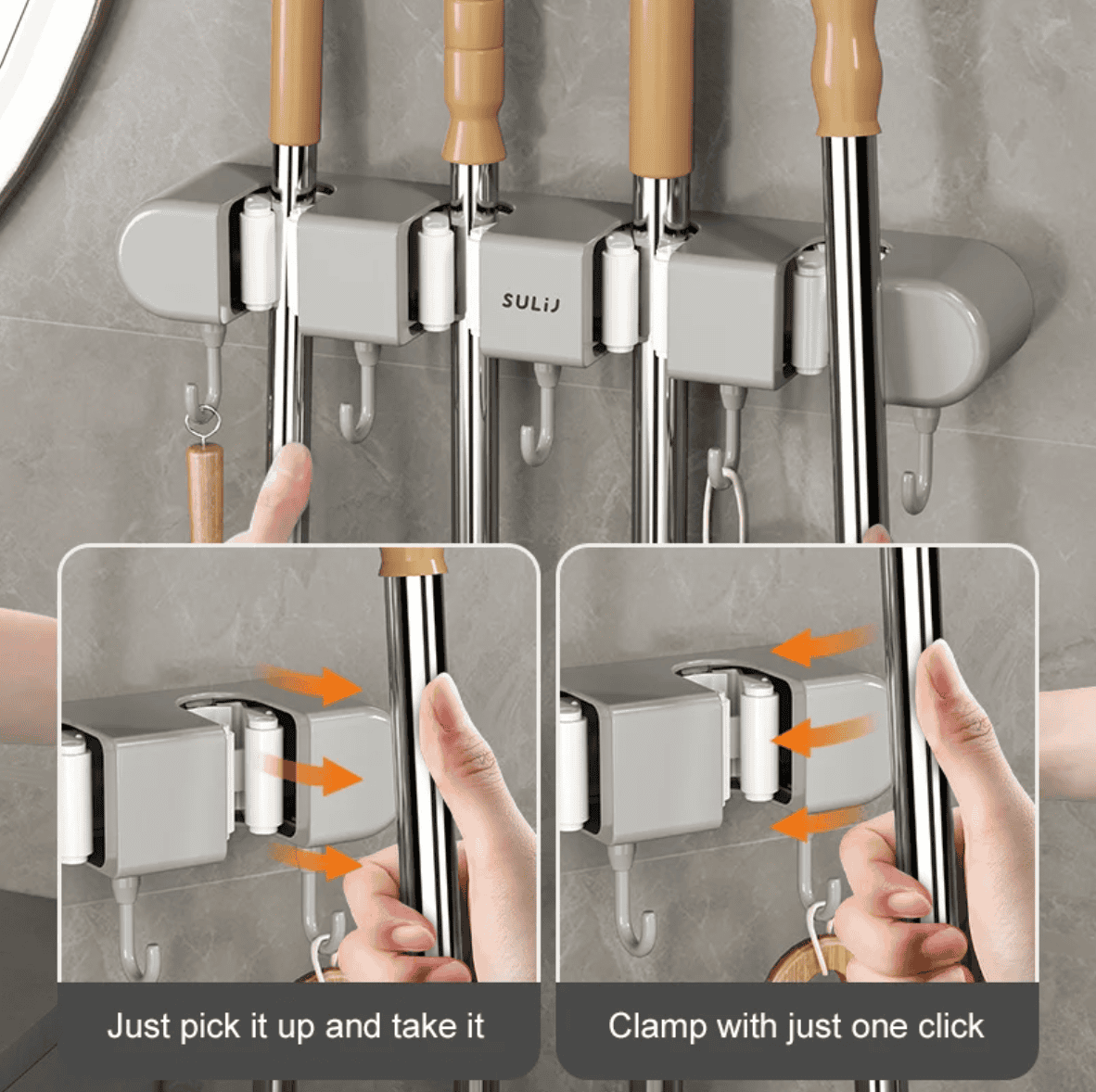 Punch Free Multifunctional Mop Holder