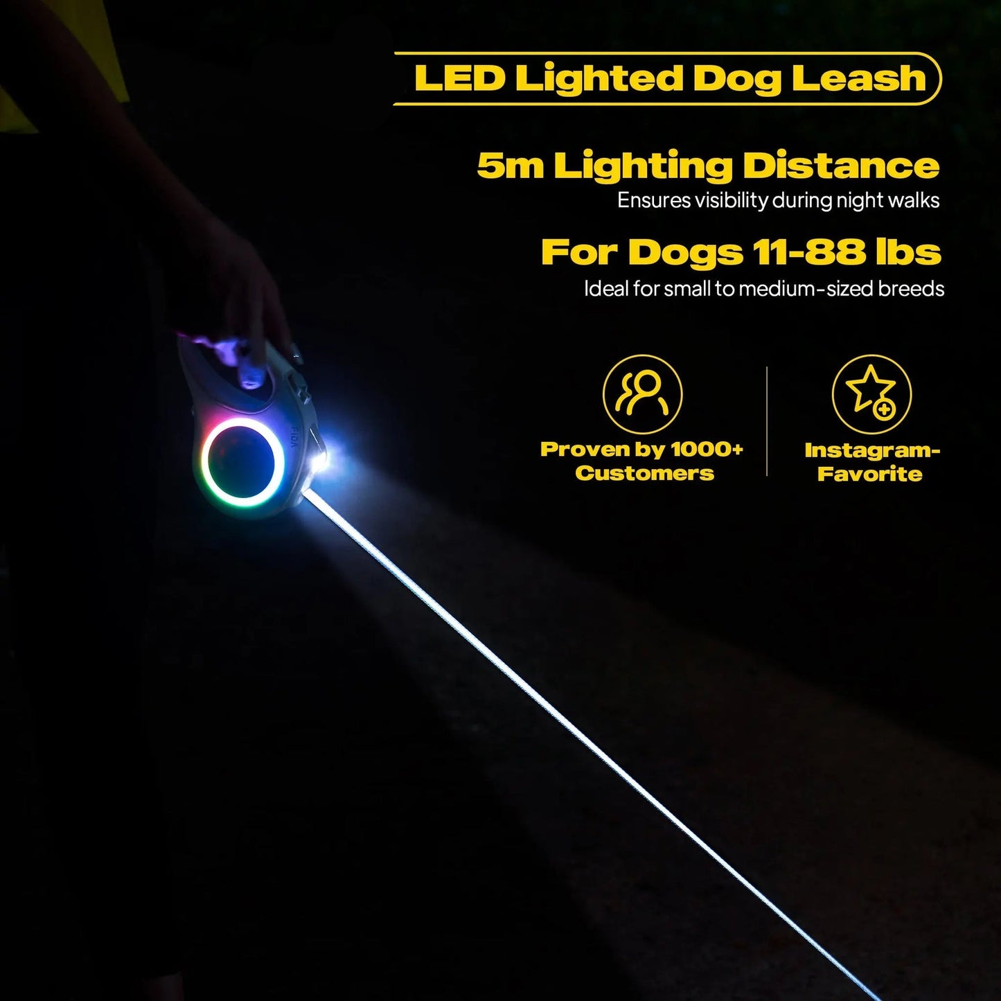 Correa retráctil para perro con luz LED