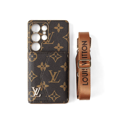 Geavanceerde leren Samsung telefoonhoes met portemonnee en draagriem