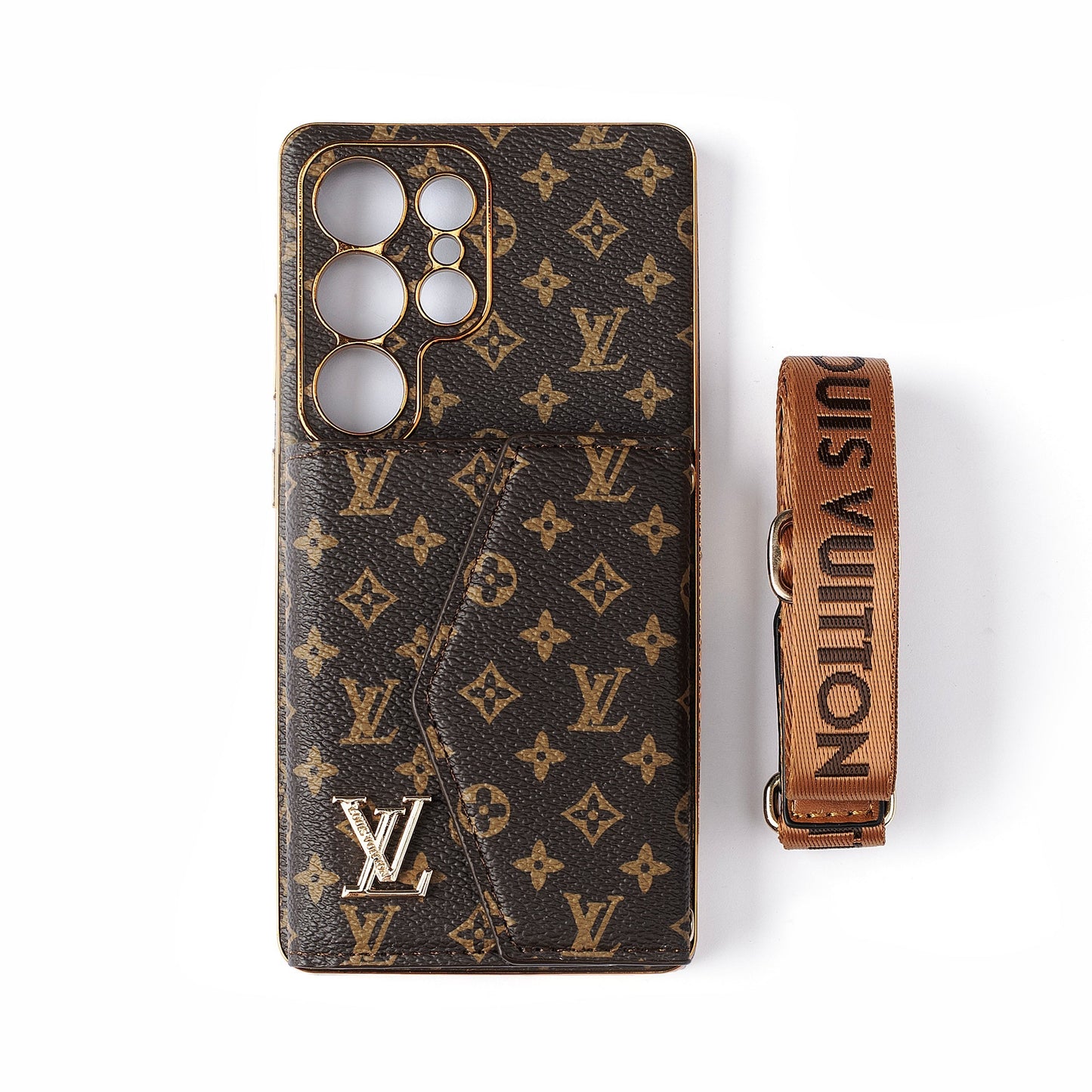 Geavanceerde leren Samsung telefoonhoes met portemonnee en draagriem