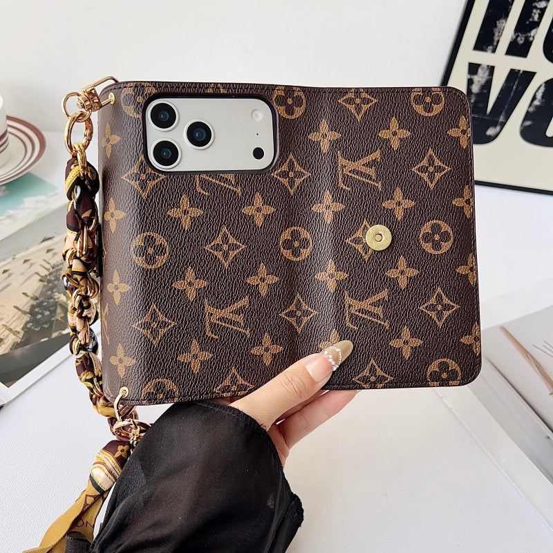 Letter Holster Scarf Chain Wallet Case For Samsung S23 Utra / S24 Ultra / S25 Ultra