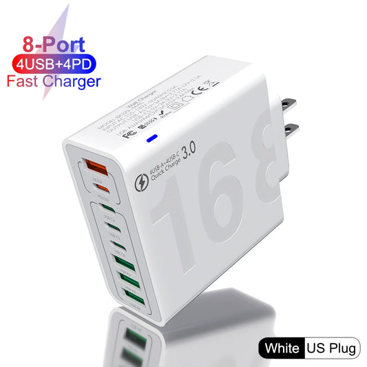 8-Port Smart USB-C & USB-A Fast Charging Hub for Phones & Tablets