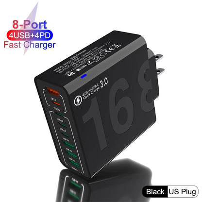 8-Port Smart USB-C & USB-A Fast Charging Hub for Phones & Tablets