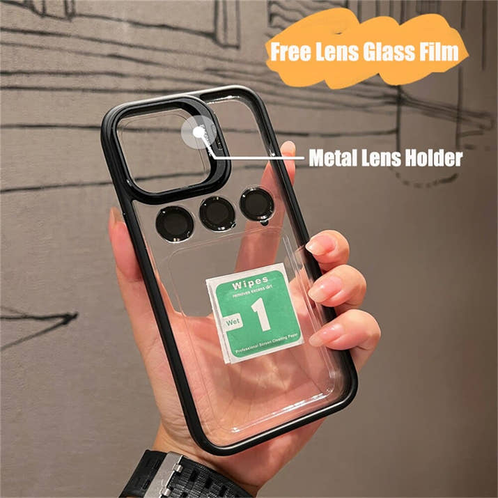 Transparent Cell Phone Holder + Lens Film Combo Cell Phone Case
