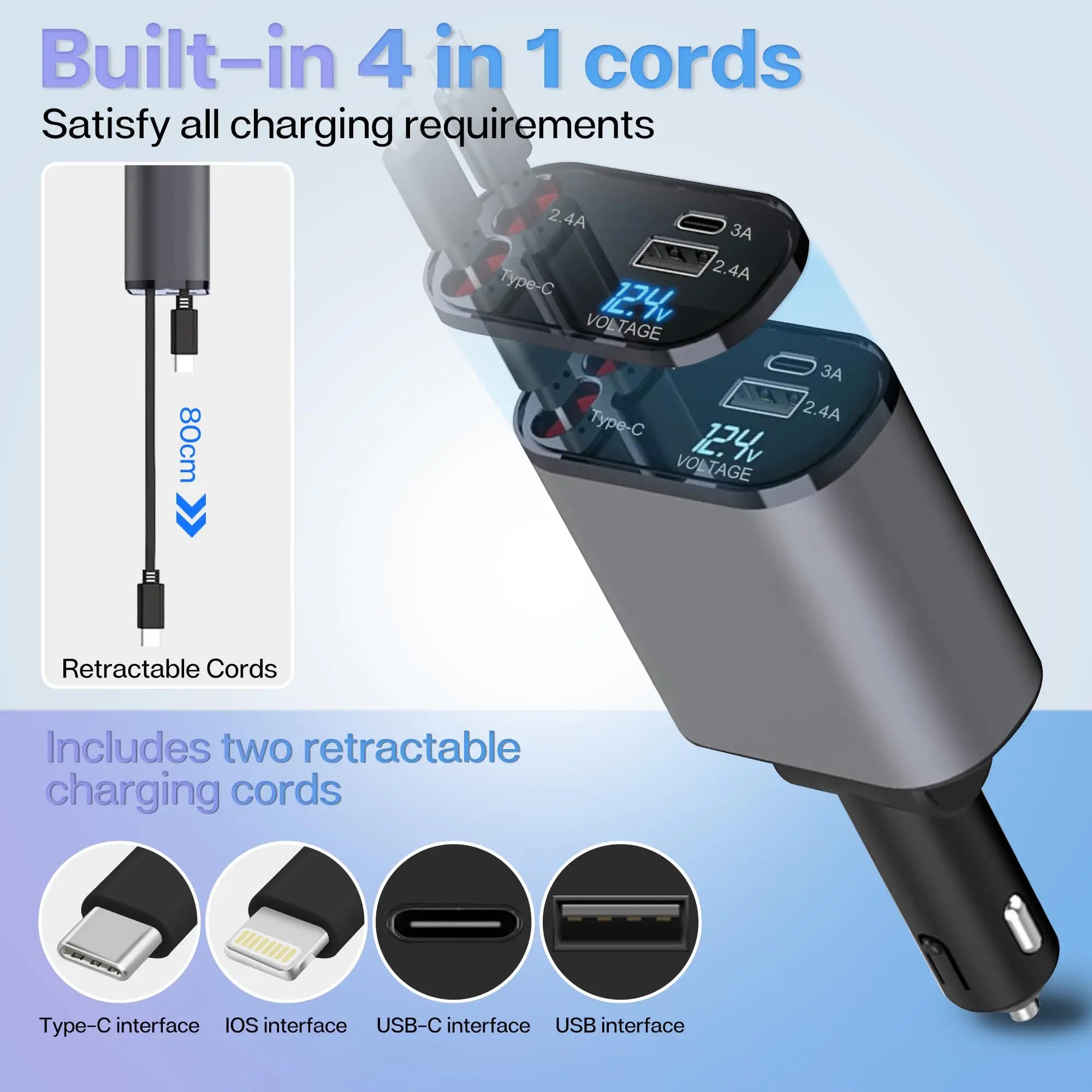120/66w 4 IN 1 Retractable Car Charger Mobile Phone