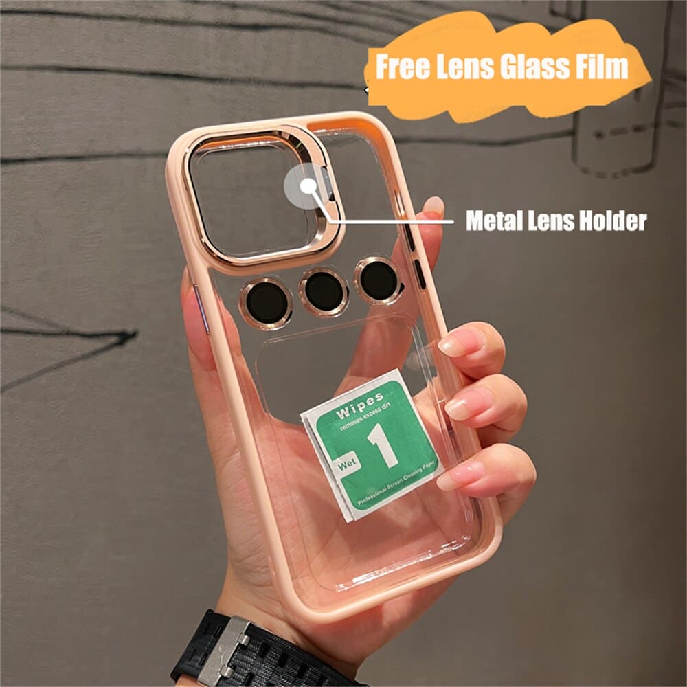 Transparent Cell Phone Holder + Lens Film Combo Cell Phone Case