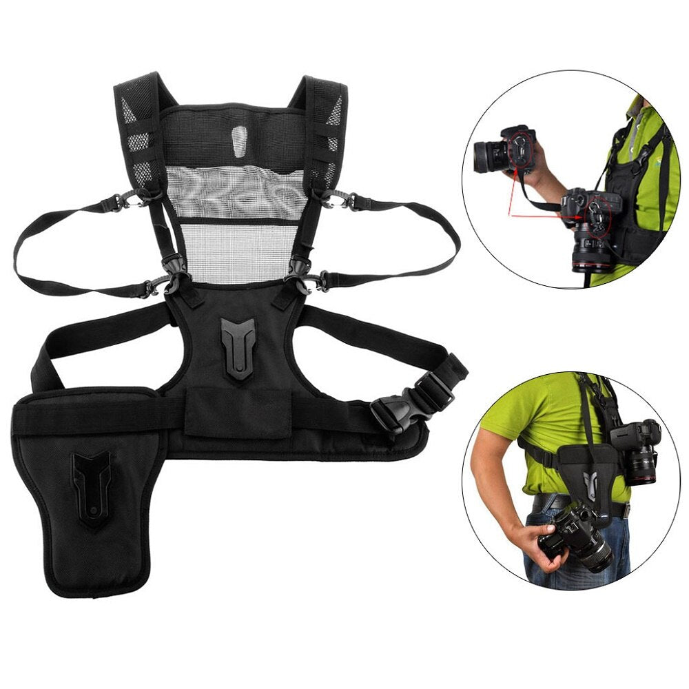Carrier II Multi Dual 2 Camera Carrying Chest Harness System Vest Quick Strap with Side Holster