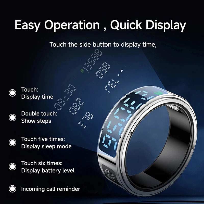 Smart Ring LED Display Screen Heart Rate Blood Oxygen Monitoring Multi Sports