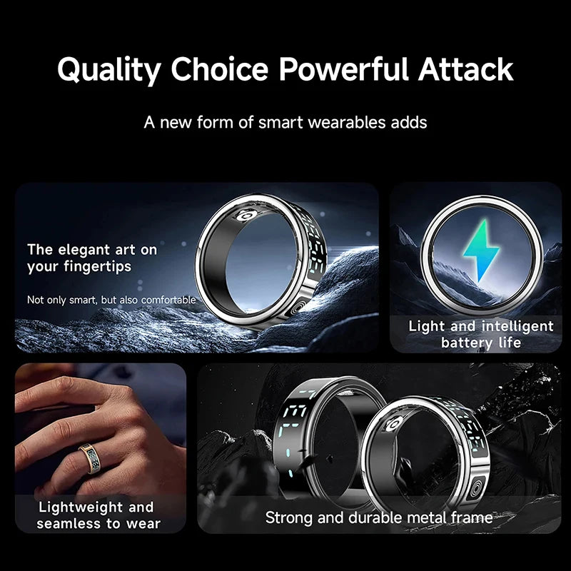 Smart Ring LED Display Screen Heart Rate Blood Oxygen Monitoring Multi Sports