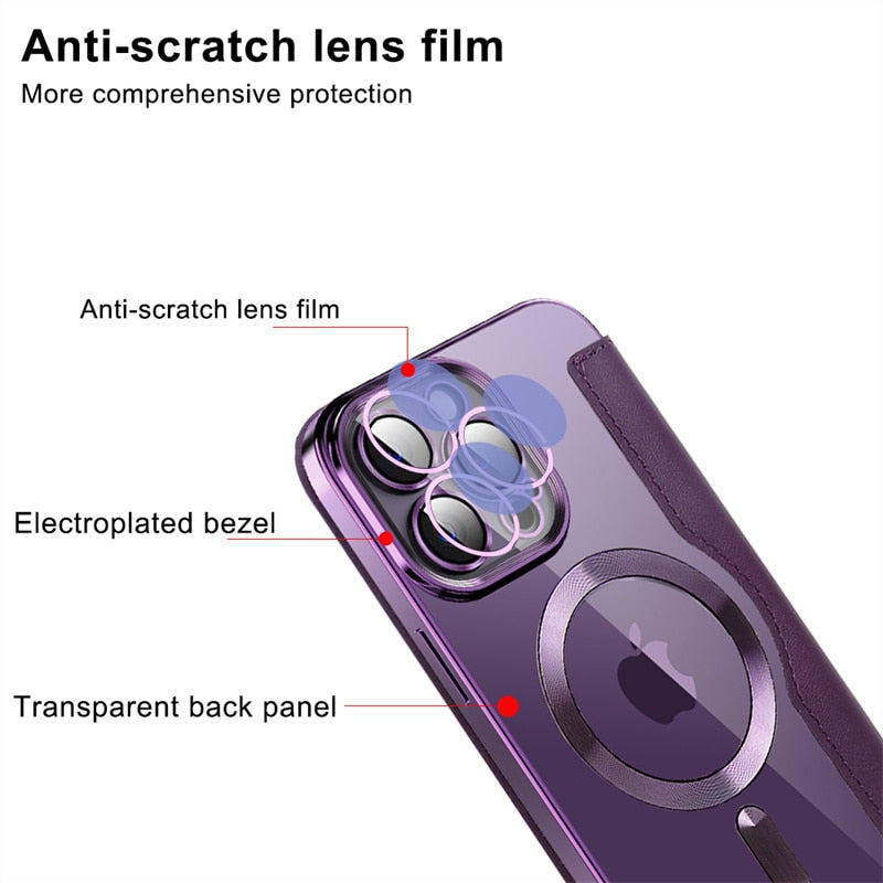 Transparent Electroplated Magnetic Leather Flip Case