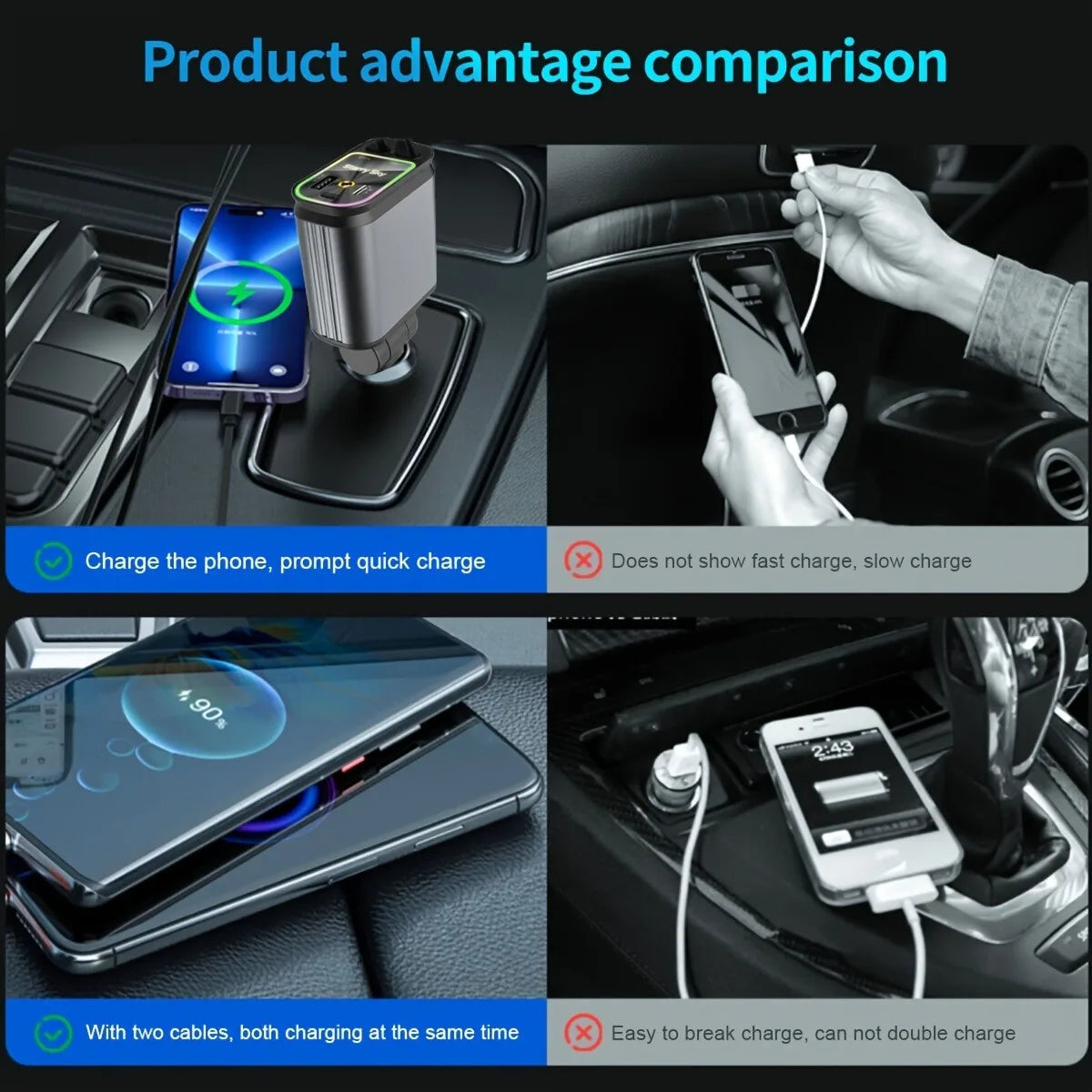 4in1 Retractable Car Charger with USB Roof Star