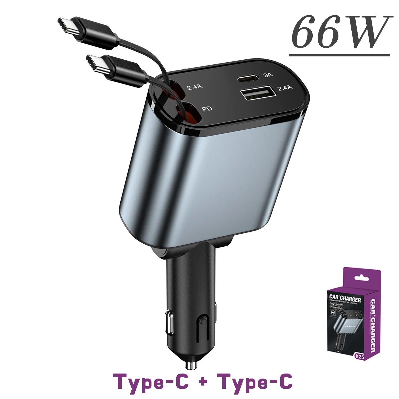 120/66w 4 IN 1 Retractable Car Charger Mobile Phone