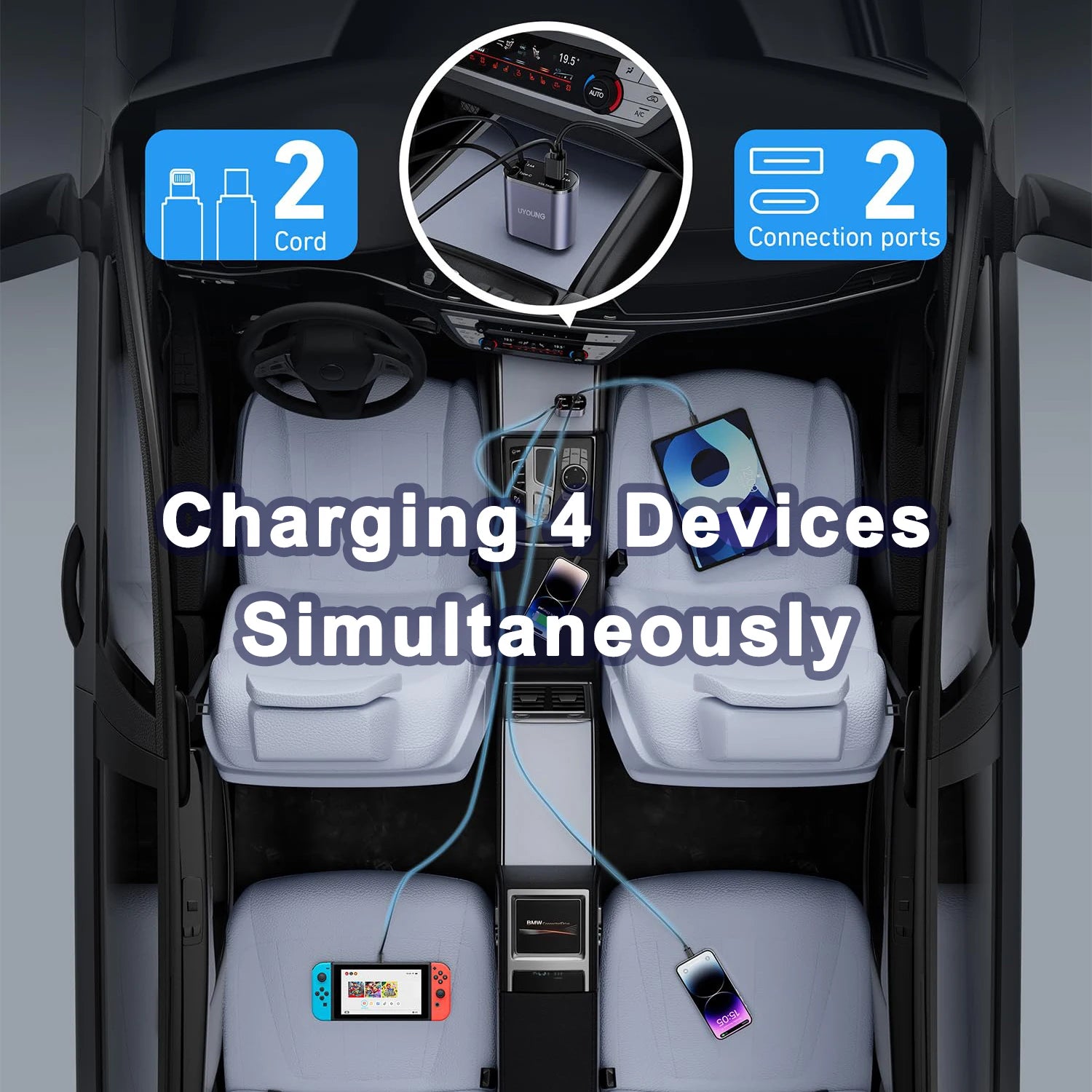 120/66w 4 IN 1 Retractable Car Charger Mobile Phone