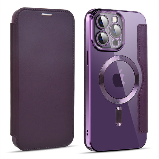 Transparent Electroplated Magnetic Leather Flip Case
