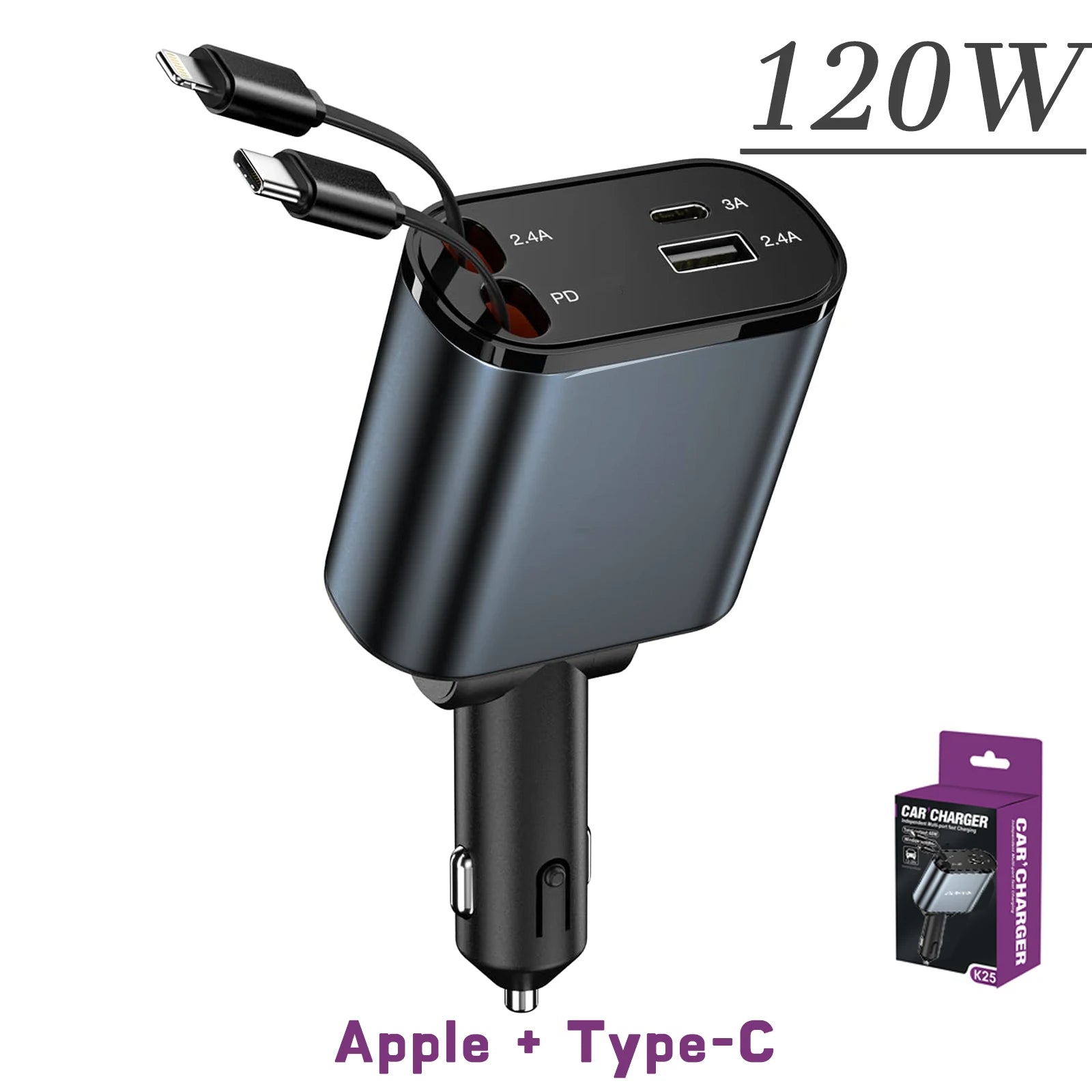 120/66w 4 IN 1 Retractable Car Charger Mobile Phone